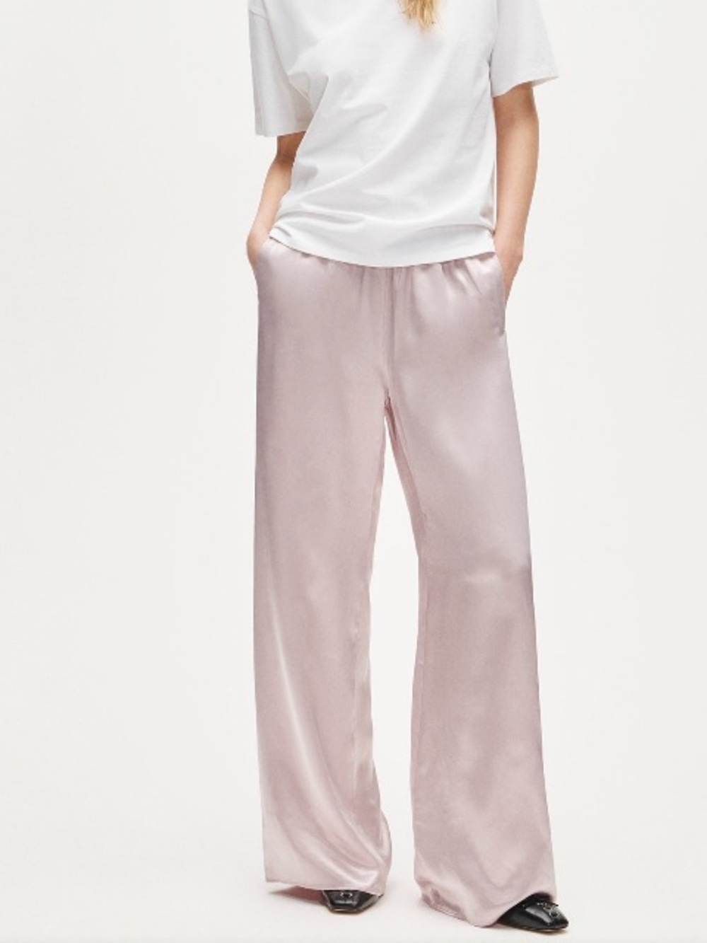 J. Crew Wide-Leg Satin Pants in Blush Pink
